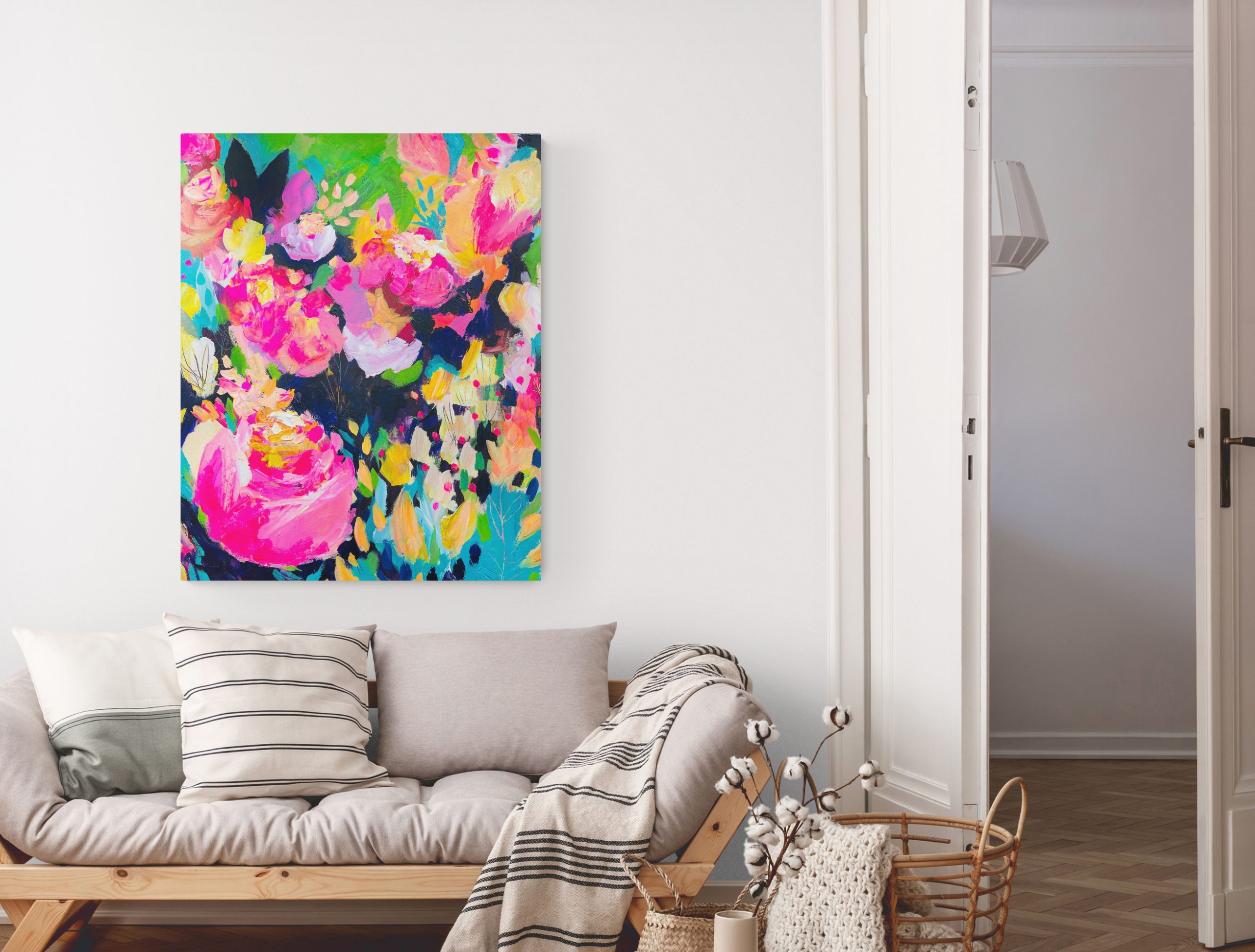 Pink Blooms - Original Painting on Wood Panel - 16 x 20